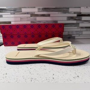 TORY BURCH Ivory Mini Minnie Flip Flop Sandals! Size 6! With Box!